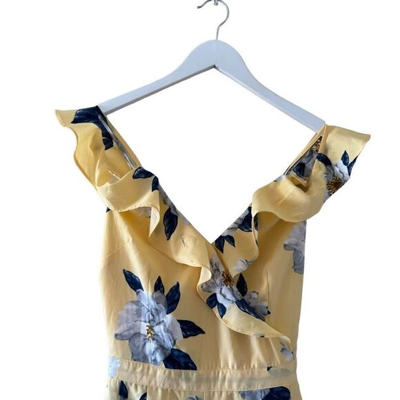 J by JOA Jumpsuit Women Yellow  Blue Floral Bohemian Y2K Wide Leg Zipper Ruffles - Picture 2 of 16